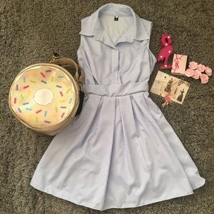 Blue and white striped dress.